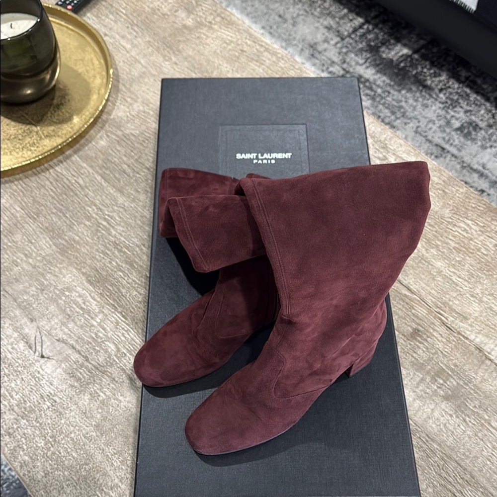 Saint Laurent Brown Heeled Boots Suede